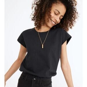 Madewell Banded Muscle Tee Shirt Size Small Black Elastic Hem